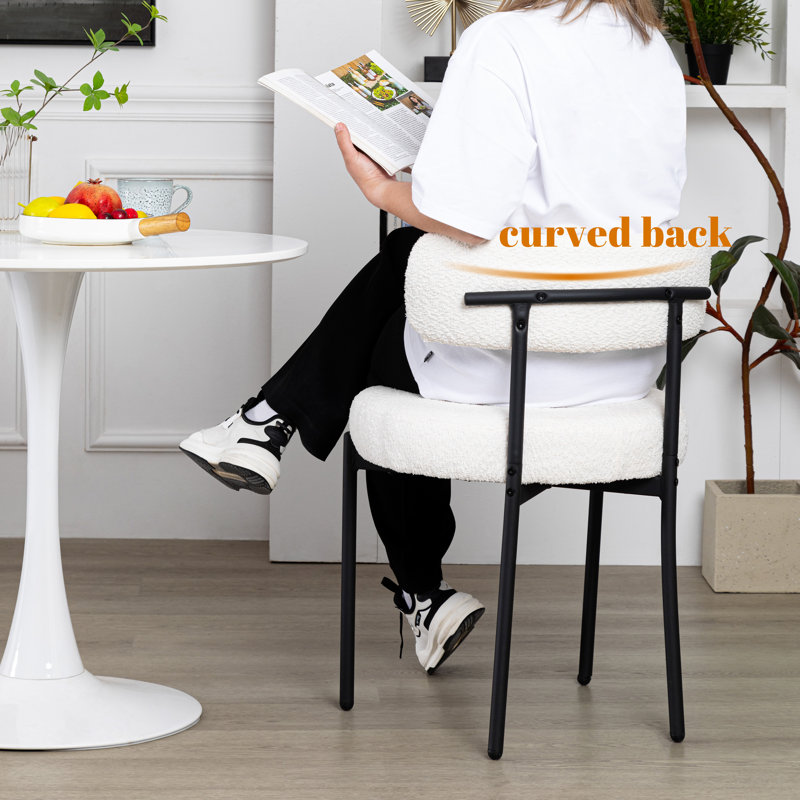 Modern Accent Chair Upholstered Dining Chairs Set Of 6 Short Plush Fabric Armless Dining Chair With Backrest Sherpa Chair For Dining Room